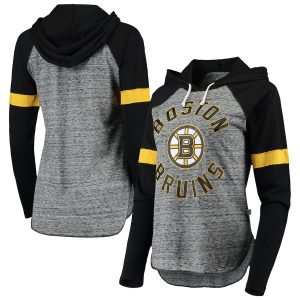 Boston Bruins Touch Women’s Opening Day Raglan Long Sleeve Hoodie T-Shirt – Black