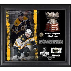 Patrice Bergeron Framed 2017 Selke Trophy Collage with Game-Used Puck – Limited Edition