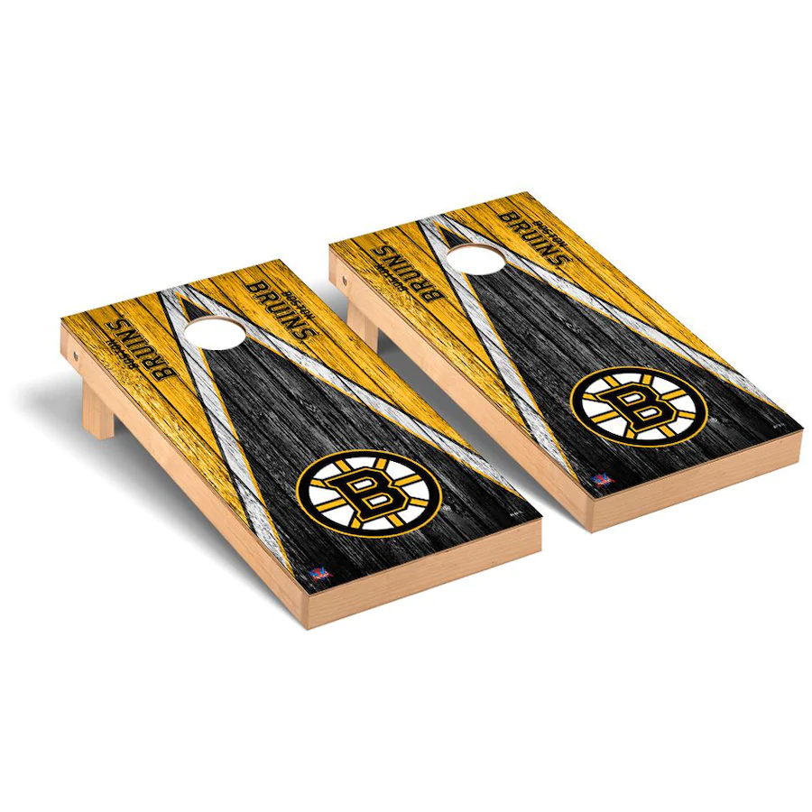 Boston Bruins 2′ x 4′ Triangle Weathered Regulation Cornhole Board Tailgate Toss Set